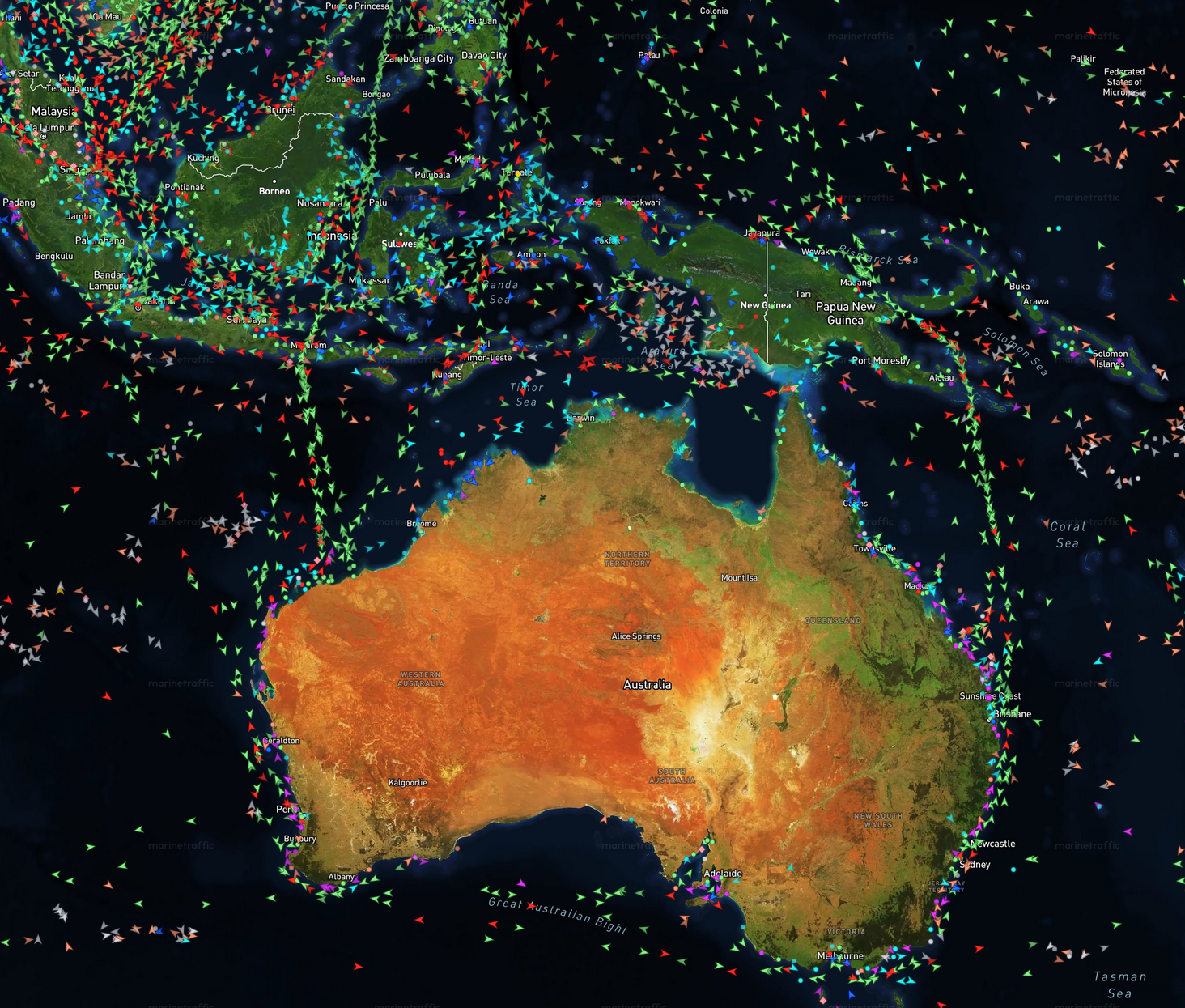 AIS Ships tracking to/from Australia